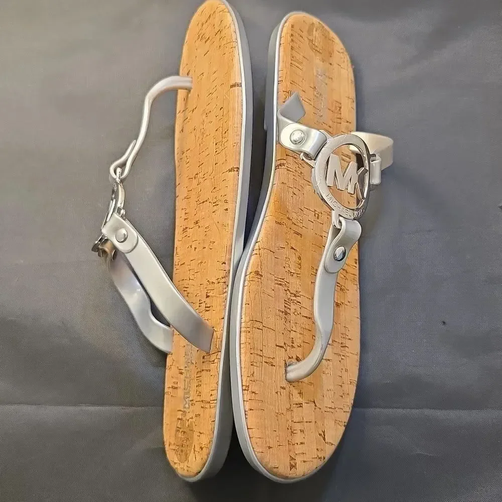 BRAND NEW MICHAEL KORS MK CHARM JELLY FLIP FLOP CORK BOTTOM SANDAL